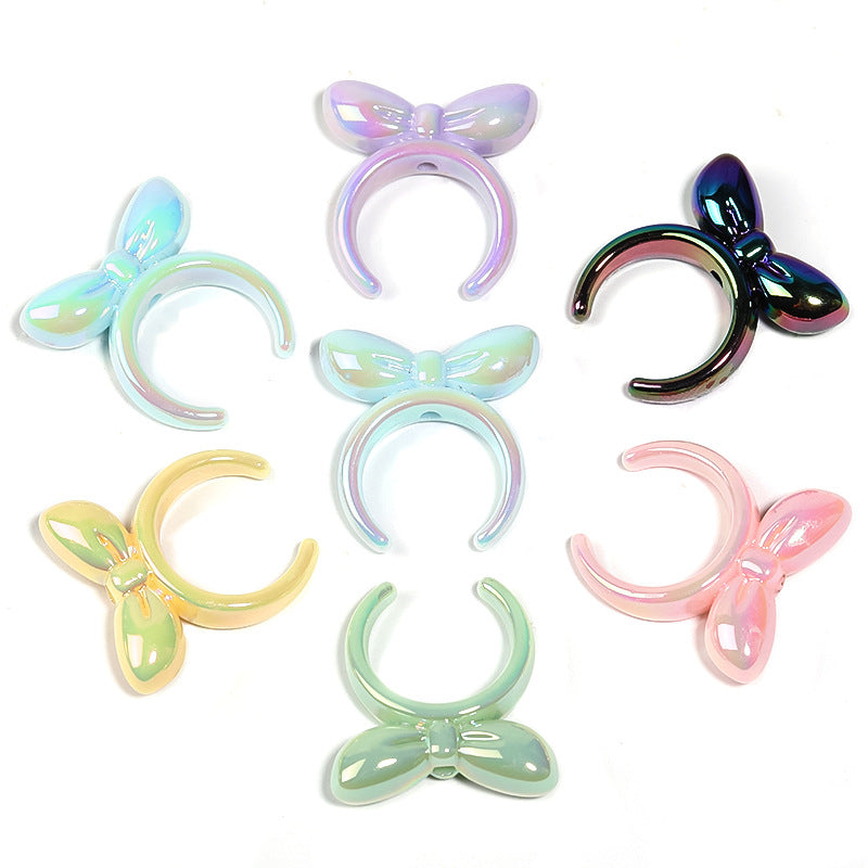 Wholesale 100pcs Diy UV Plated Mabe Solid Color Bow Headband Perforated Beads