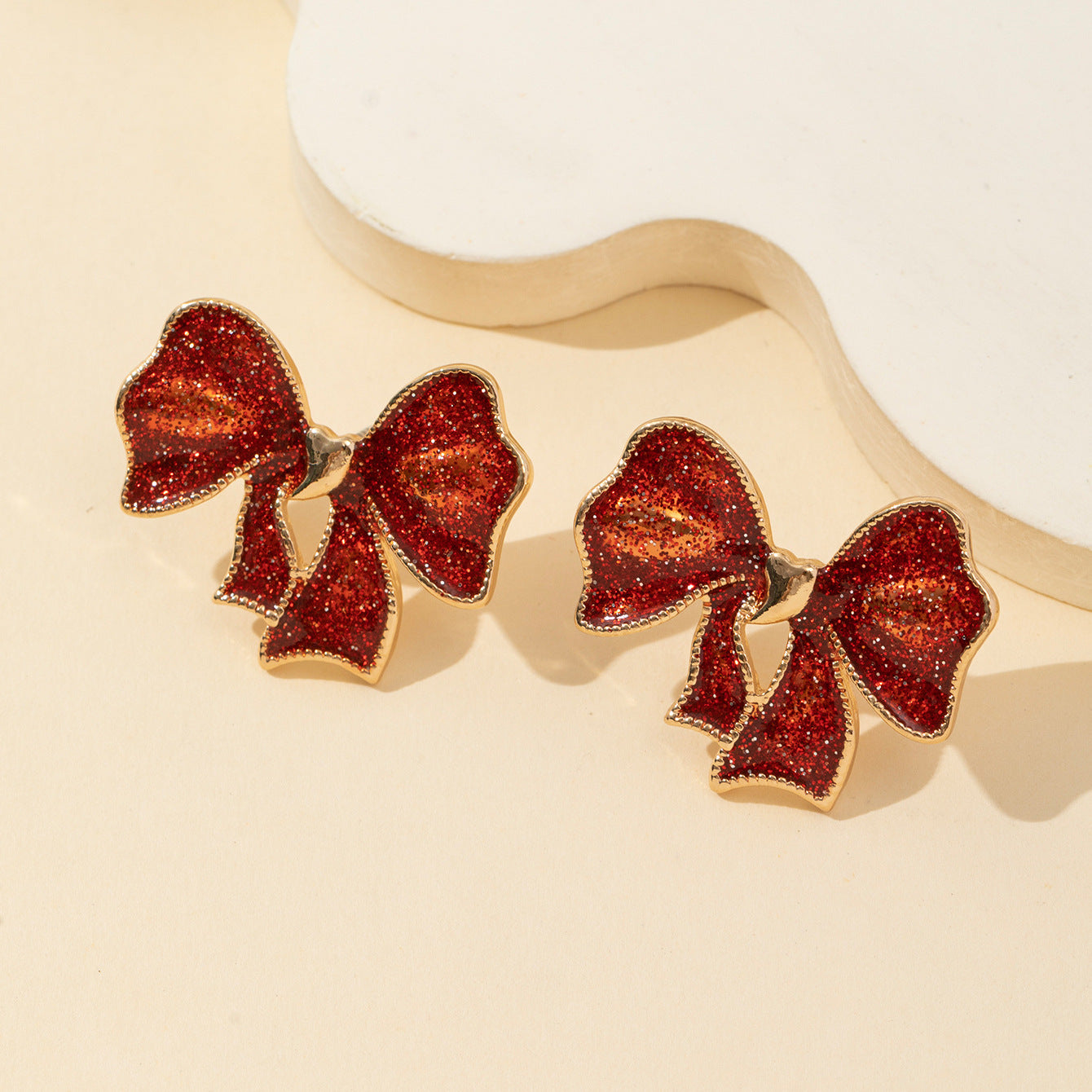 Wholesale Valentine's Day Bow Red and Green Earrings