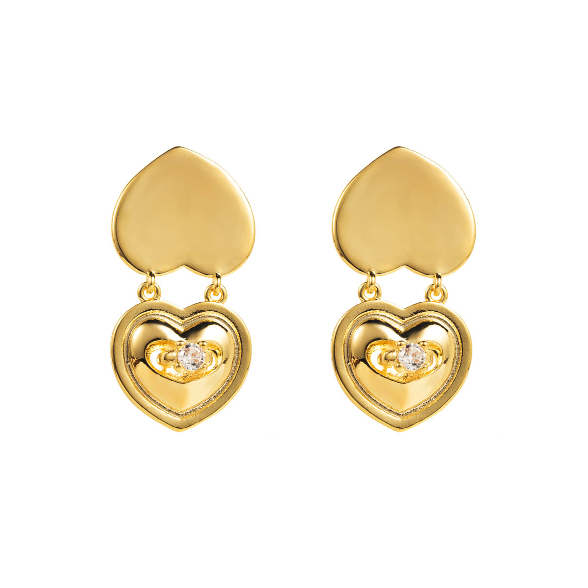 Wholesale Valentine's Day Copper Zircon Double Heart Earrings