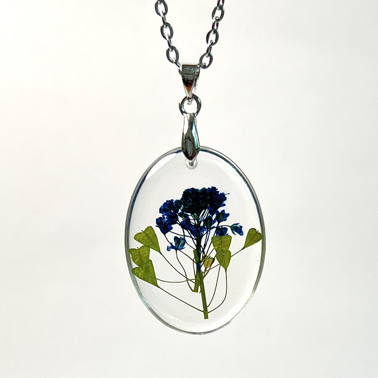 Wholesale 12pcs Fashion Oval Dried Flower Real Flower Resin Necklace