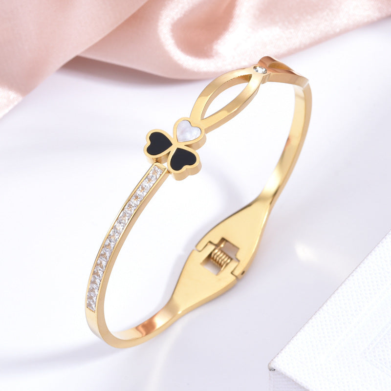 Wholesale Open Bracelet Sparkling Square Diamond Jewelry Love Stainless Steel Gold-plated Bracelet