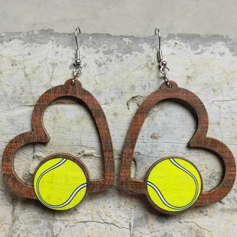 Wholesale 2pcs Love Sports Football Baseball Rugby Basketball Tennis Volleyball Geometric Hollow Earrings