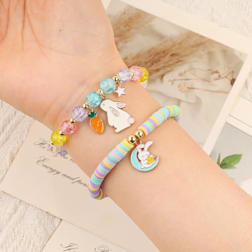 Wholesale Sparkling Crystal Easter Gold Bead Pink Rabbit Bracelet