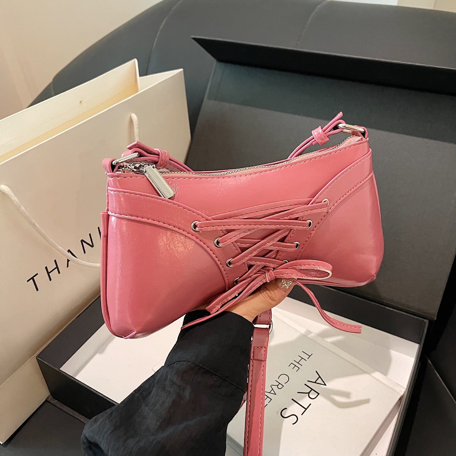 Wholesale Cross Strap Drawstring Shiny Pleated Bow Shoulder Bag