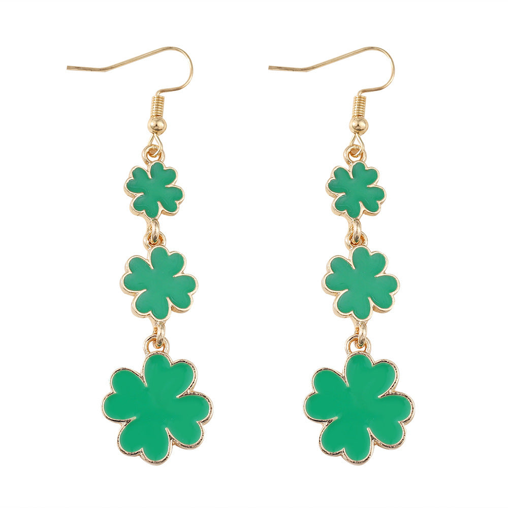 Wholesale St. parcret Festival green clover tassel pendant drop oil earrings