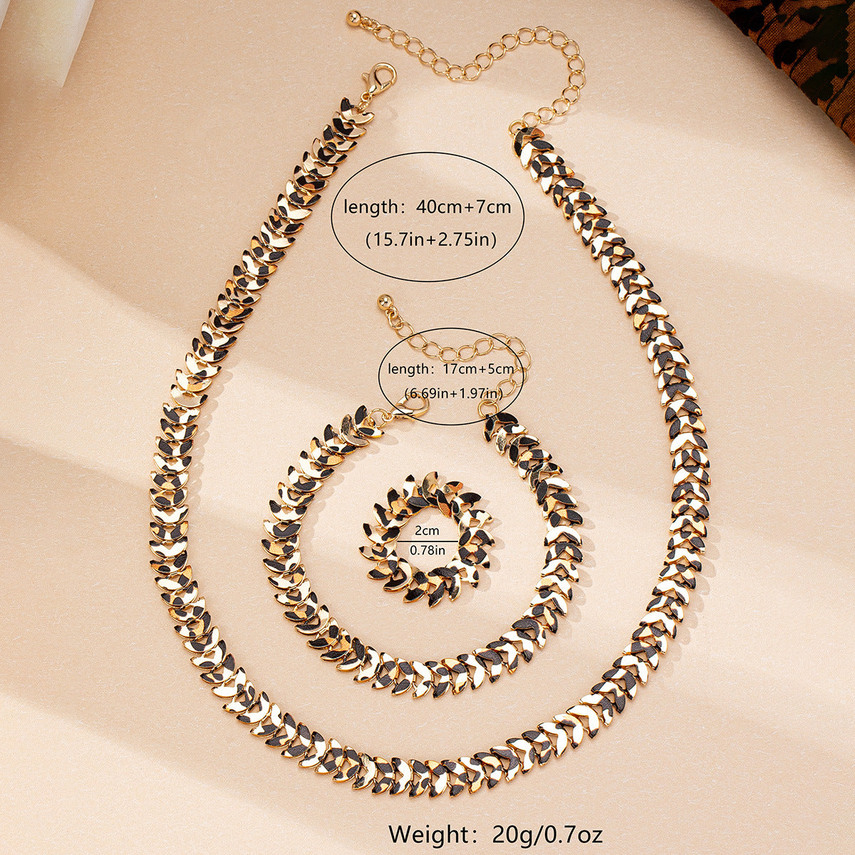 Wholesale Hip Hop Punk Style Wheat Ear Jewelry Set For Women Alloy Electroplated Ring Bracelet Necklace Chic Street Fashion Accessory