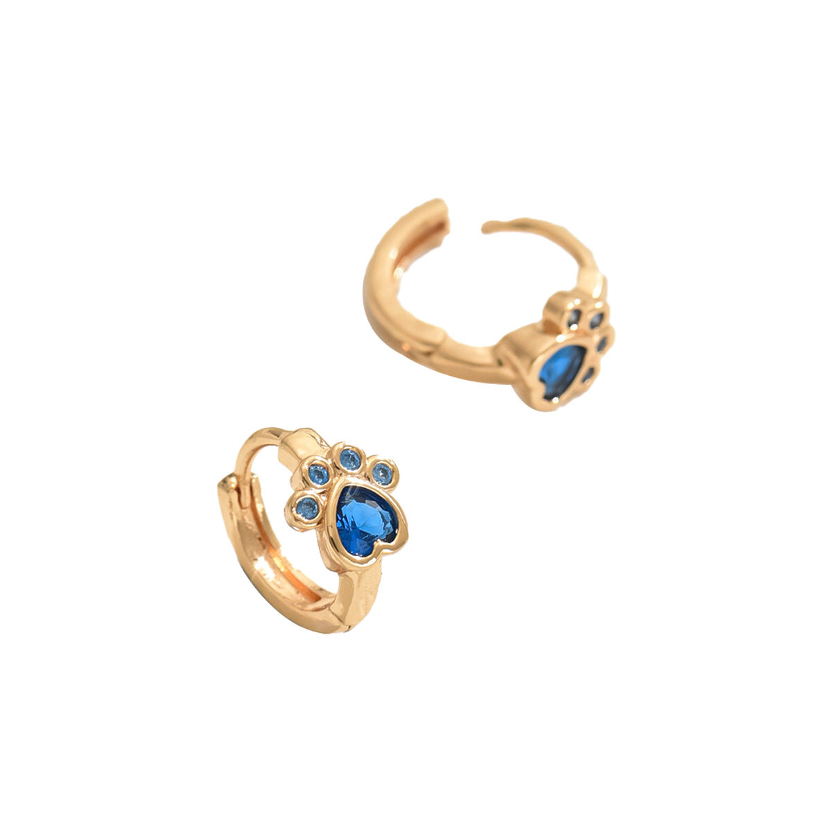 Wholesale Simple Bear Claw Inlaid Blue Diamond Copper Zircon Earrings
