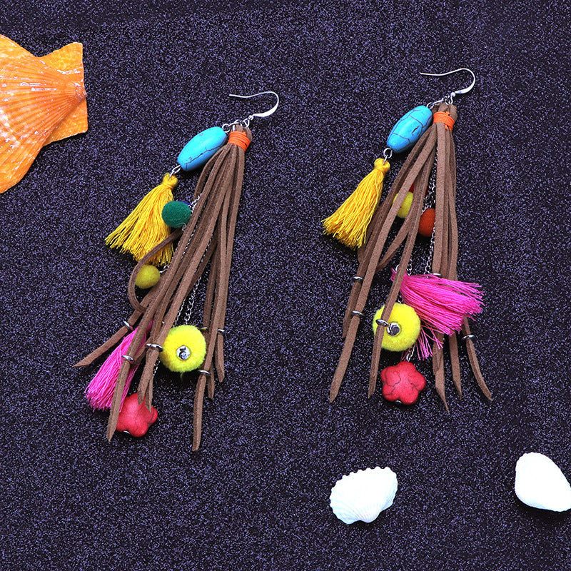 Wholesale Ethnic Style Wool Ball Bohemian Handmade Tassel Earrings