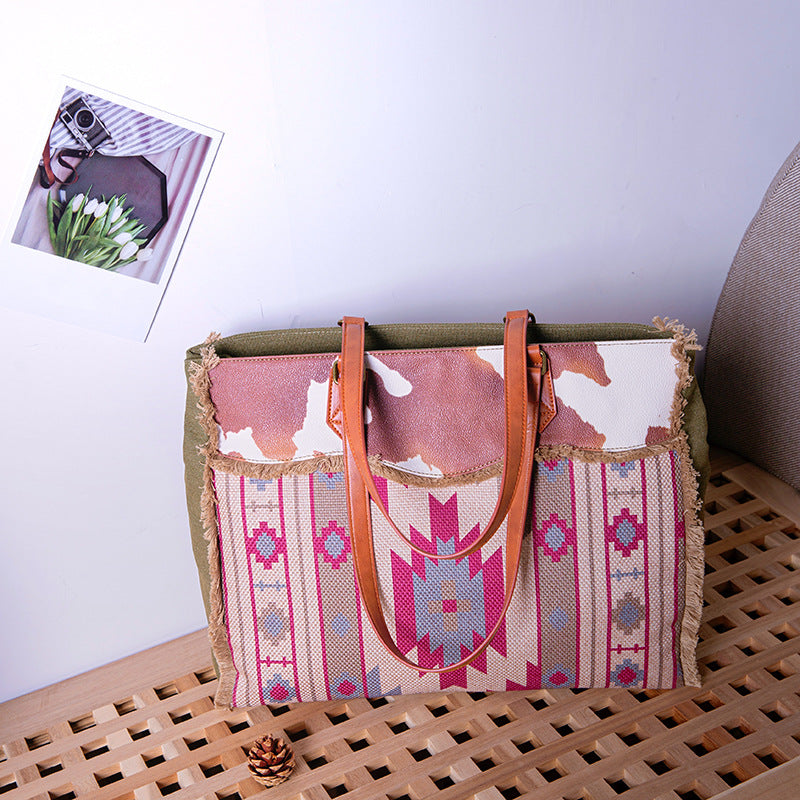 Wholesale Vintage Mustard Cotton and Linen Canvas Shoulder Bag