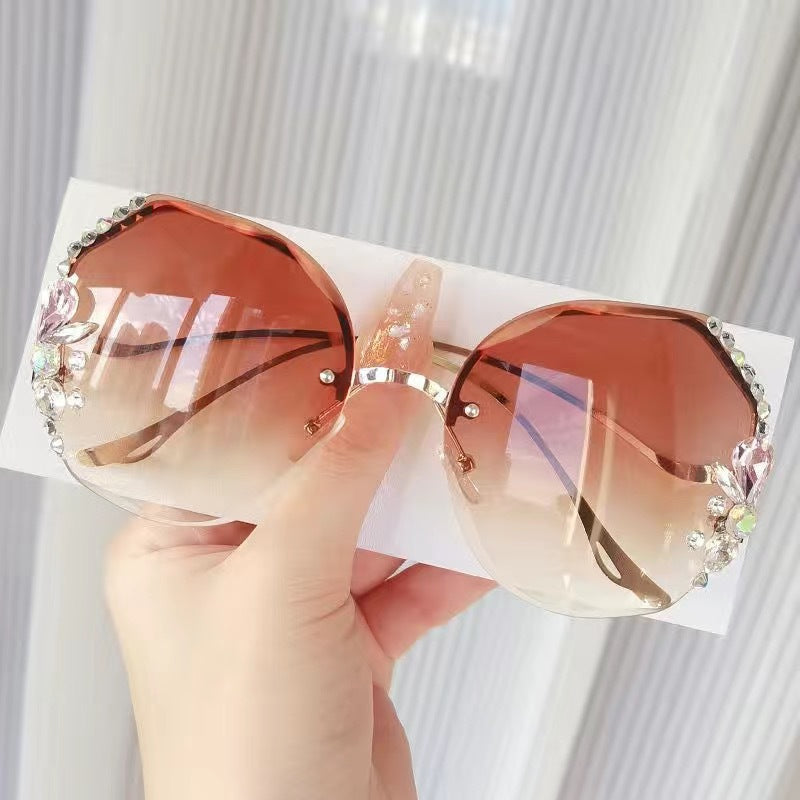 Wholesale Diamond-studded sunglasses UV protection large face glasses