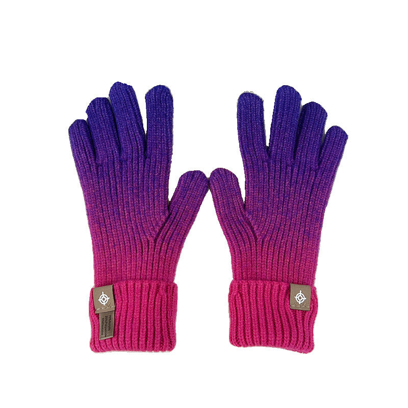Wholesale Rainbow Gradient Color Autumn and Winter Knitted Fingerless Split Finger Touch Screen Warm Windproof Gloves