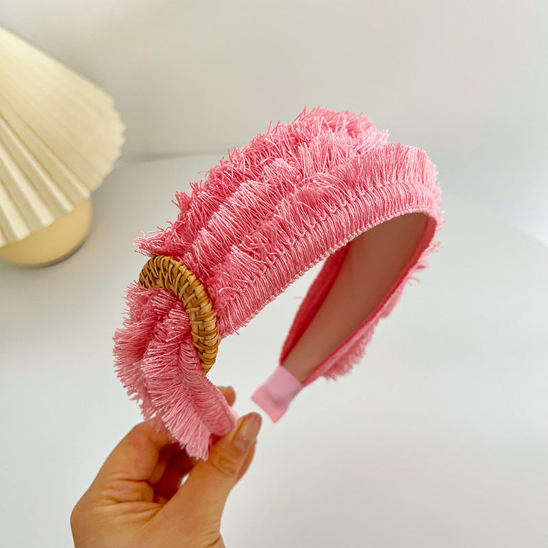 Tela al por mayor del borde crudo de la diadema de color sólido