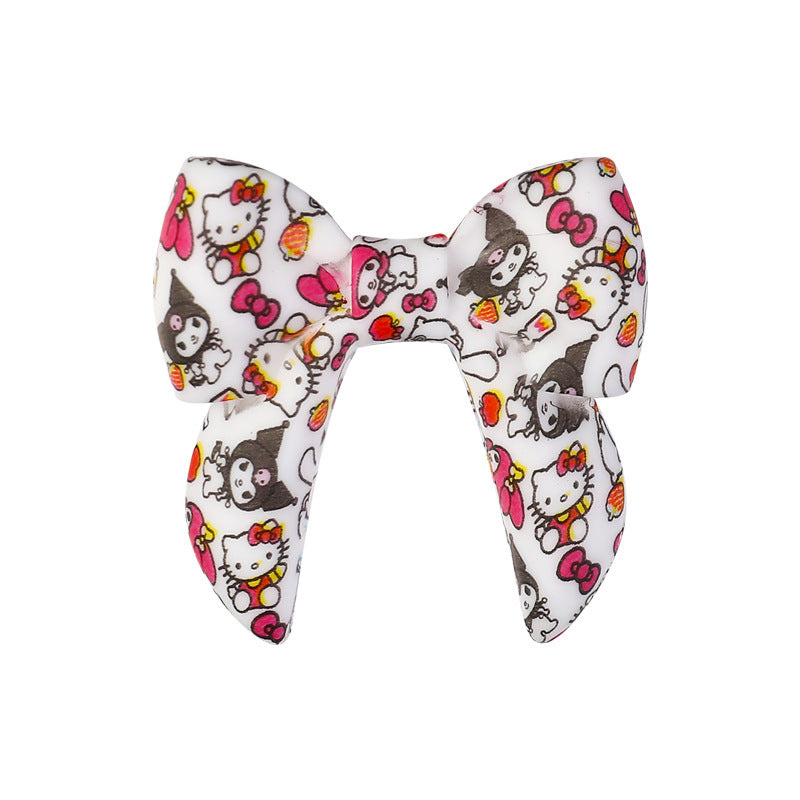 Wholesale  20pcs Bow Print 3D Silicone Bow Focal Beads Beaded Jewelry
