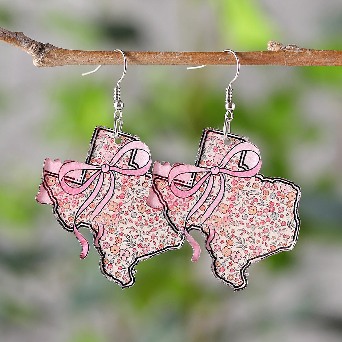 Wholesale  Independence Day Colorful Bow Texas Map Western Style Pendant Acrylic Earrings