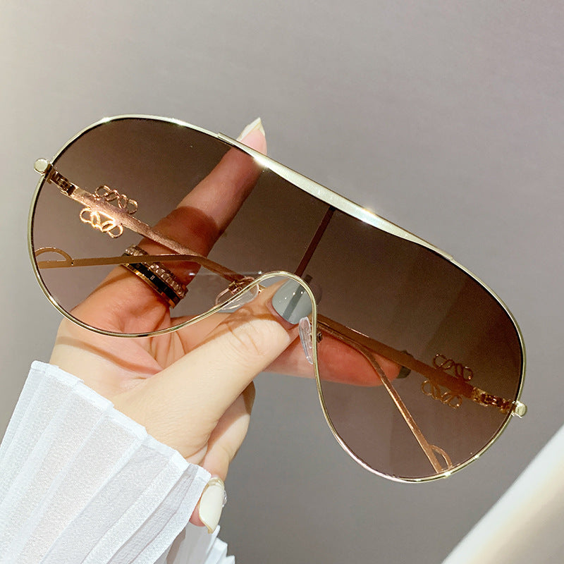 Wholesale One-piece large frame sunglasses metal retro glasses