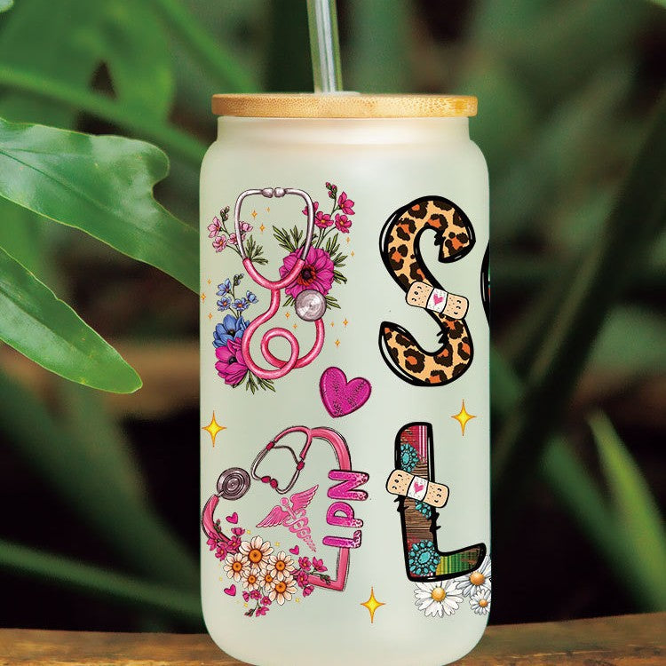 Wholesale Colorful bow tie ECG medical series 16oz Cup UV DTF Wraps