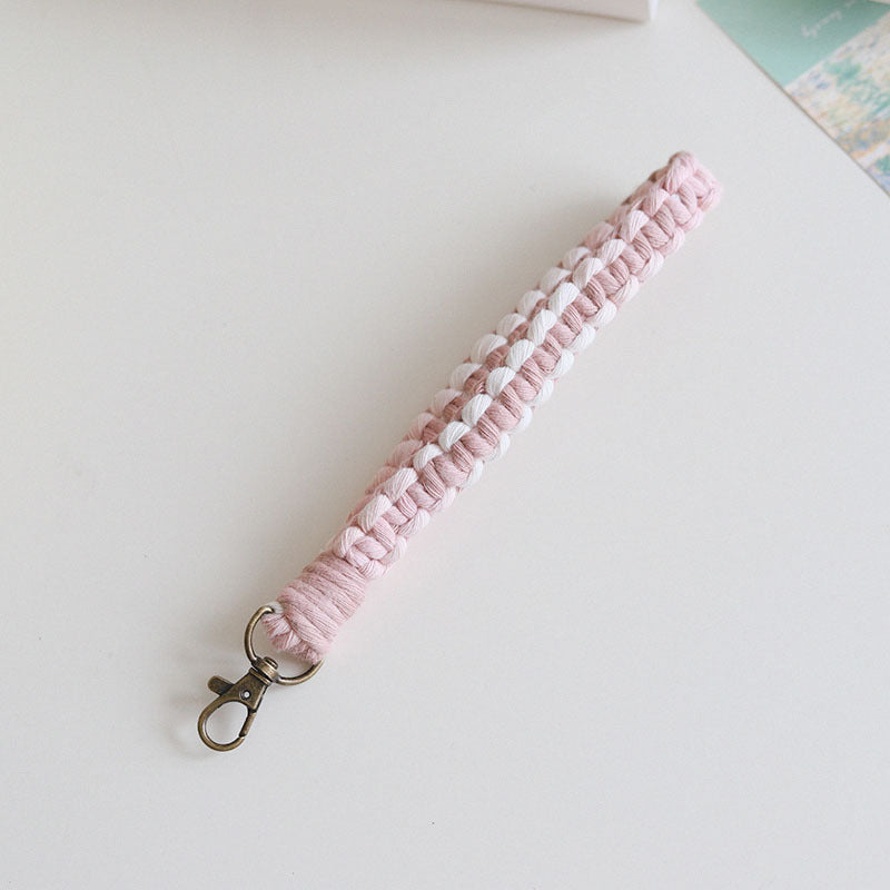 Wholesale Bohemian Gradient Color Braided Cotton Rope Wrist Strap Keychain