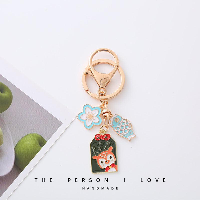 Wholesale Sakura Lucky Car Alloy Oil Dripping Keychain Pendant