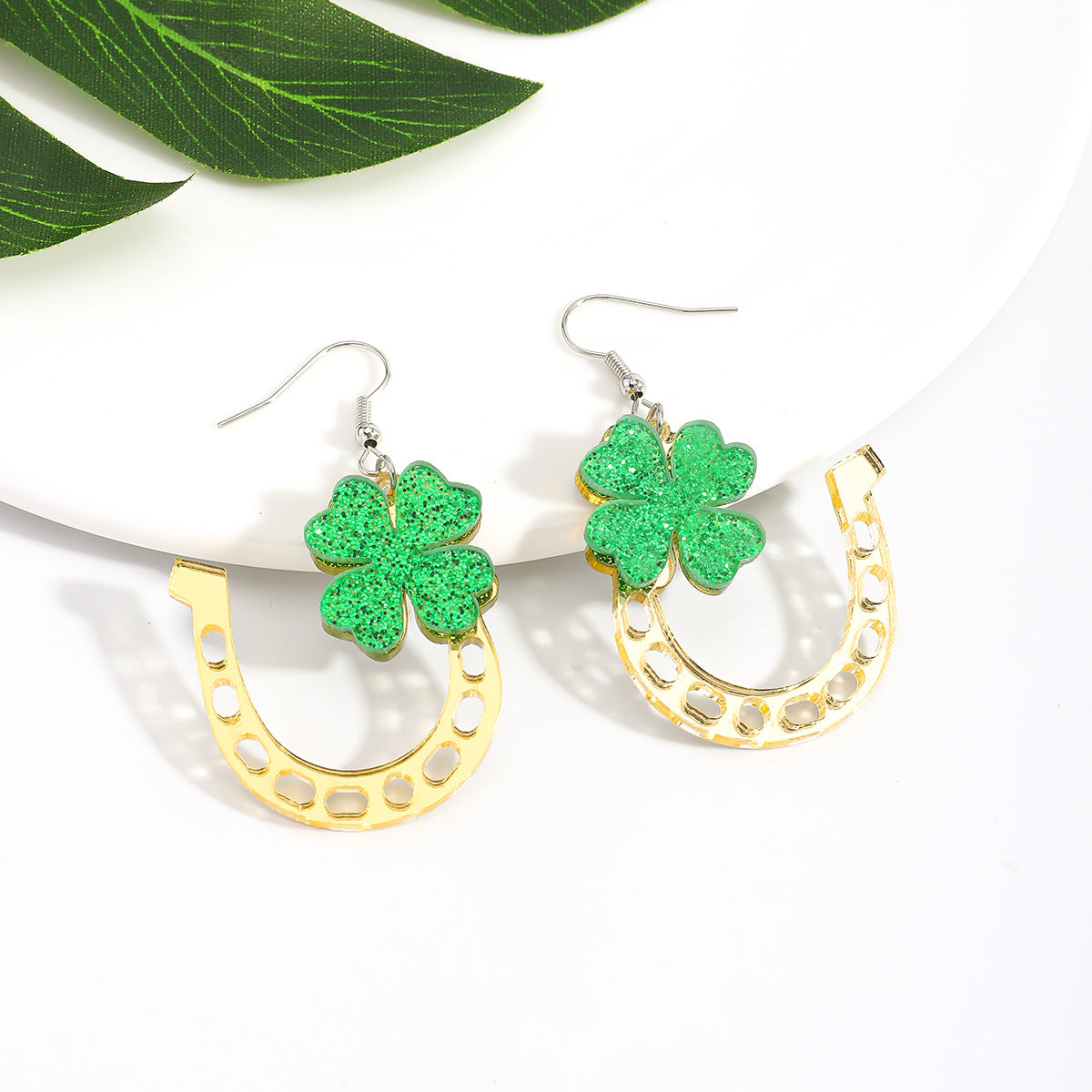 Wholesale St.  Patrick' s Day Shamrock Hat Letter Rainbow Acrylic Earrings