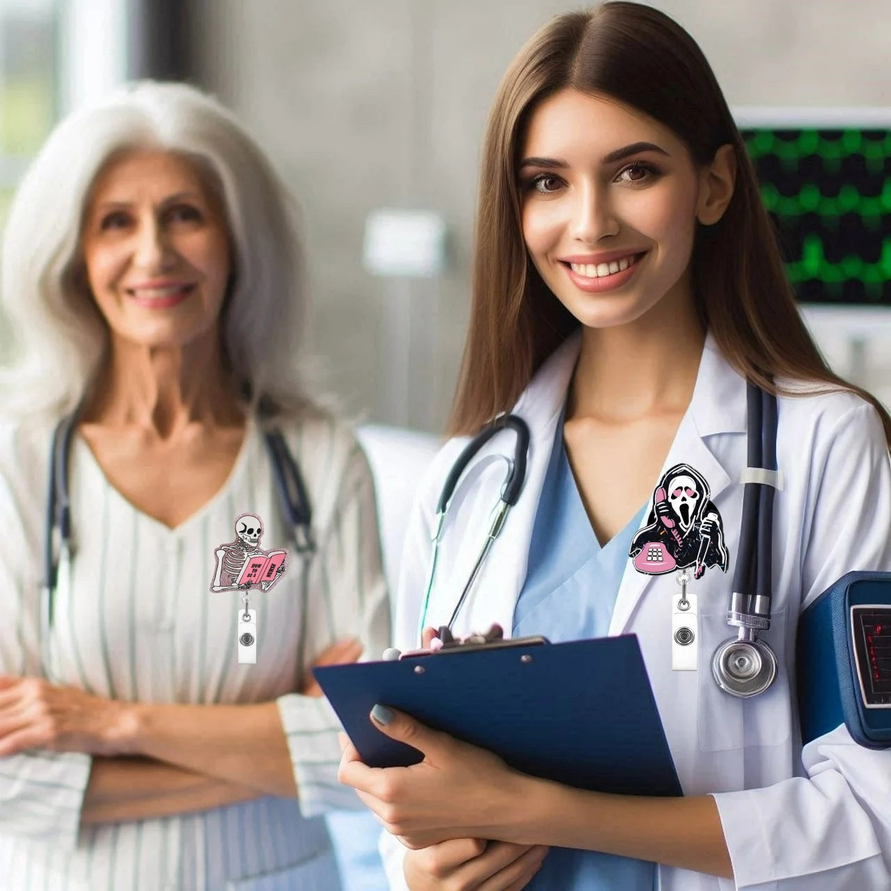 Wholesale Blackened Skeleton Medical Easy Pull Buckle  Badge Reels