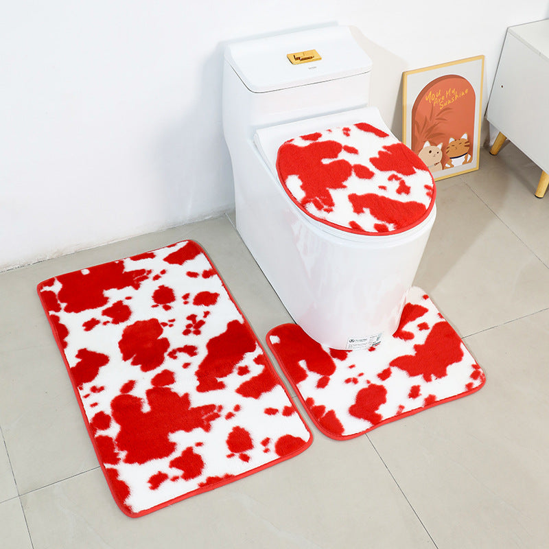 Wholesale Polyester Cow Pattern Toilet Toilet Three-piece Combination Toilet Non-slip Mat