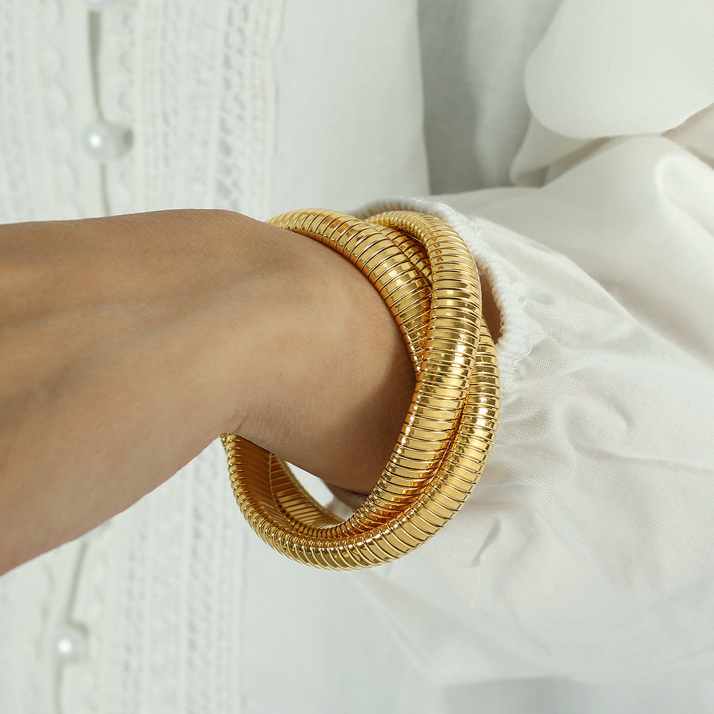 Wholesale Titanium Steel Triple Wrap 18K Gold Plated Stainless Steel Bracelet