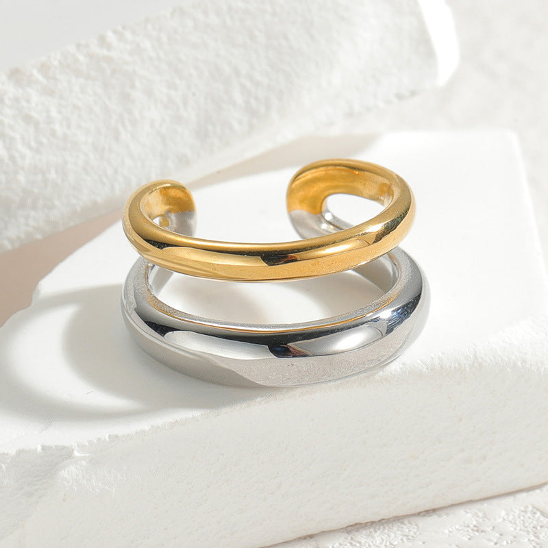 Wholesale Trendy Two Tone C Shape Geometric Stainless Steel Ring Women S Fashion Accessory For Everyday Jewelry Gift Boutique Resale