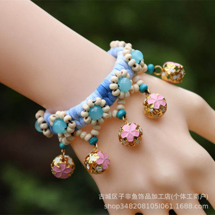 Wholesale Ethnic Style Tie-dye Hand-sewn Fabric Blue Dyed Blue Cloth Bracelet Jewelry