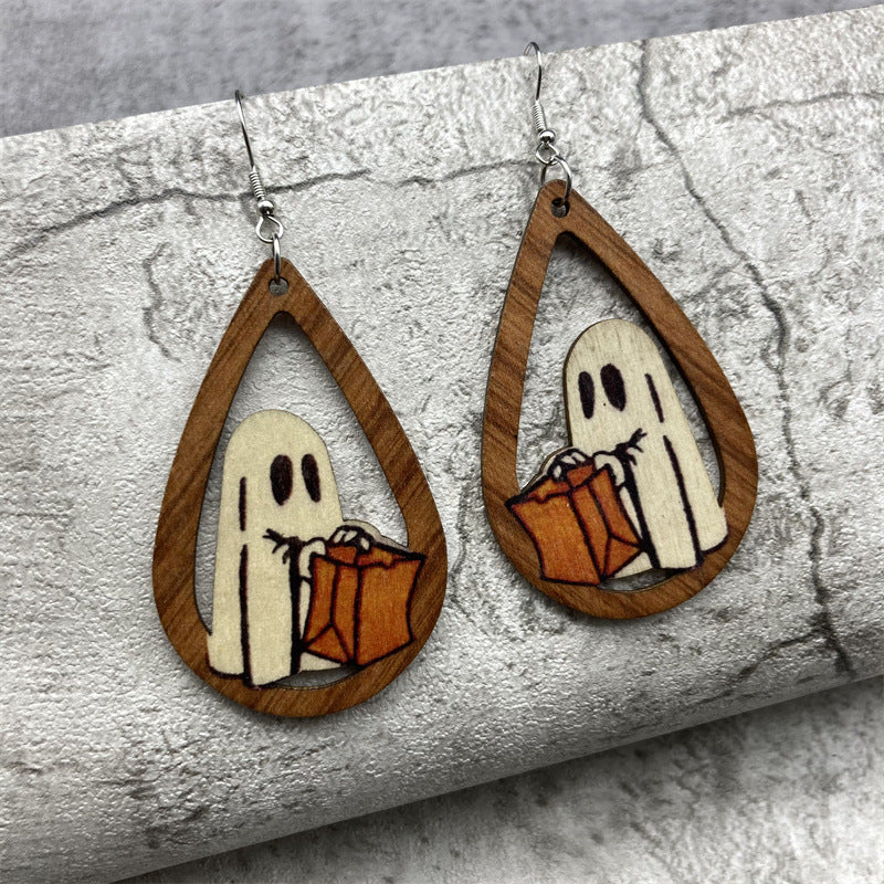 Wholesale Halloween Double Sided Wood Earrings