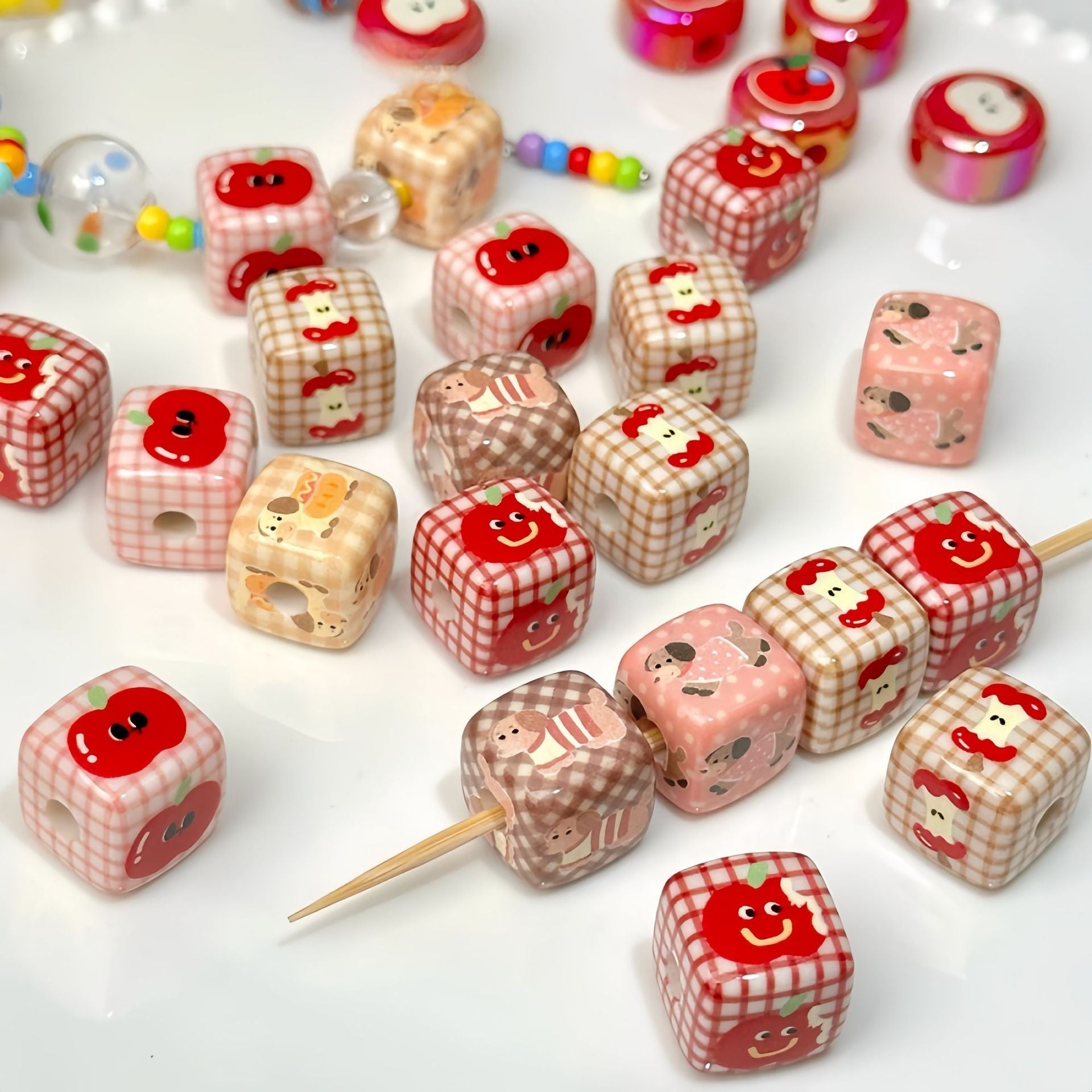 Wholesale 10pcs Acrylic Puppy Apple Square Beaded DIY Handmade Beade