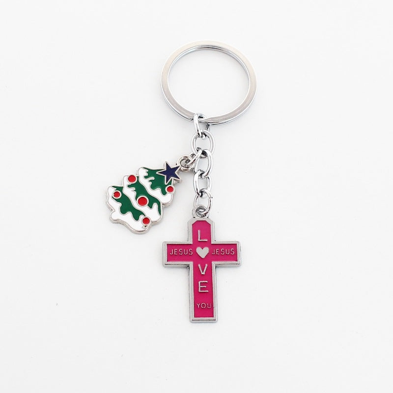 Wholesale Christmas Rainbow Cross Zinc Alloy Keychain
