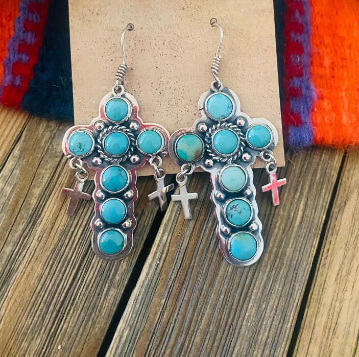 Wholesale Bohemian Cross Vintage Turquoise Alloy Earrings