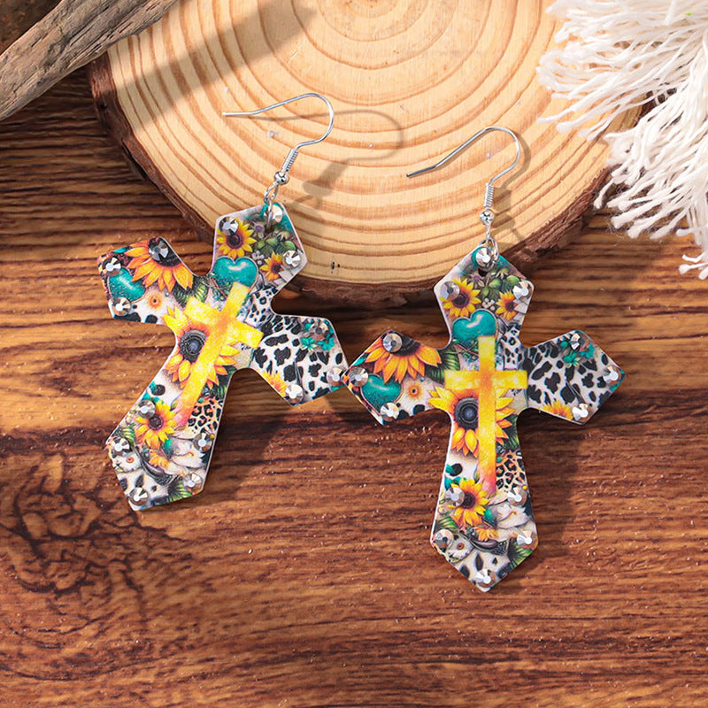 Wholesale Western-style double cross earrings