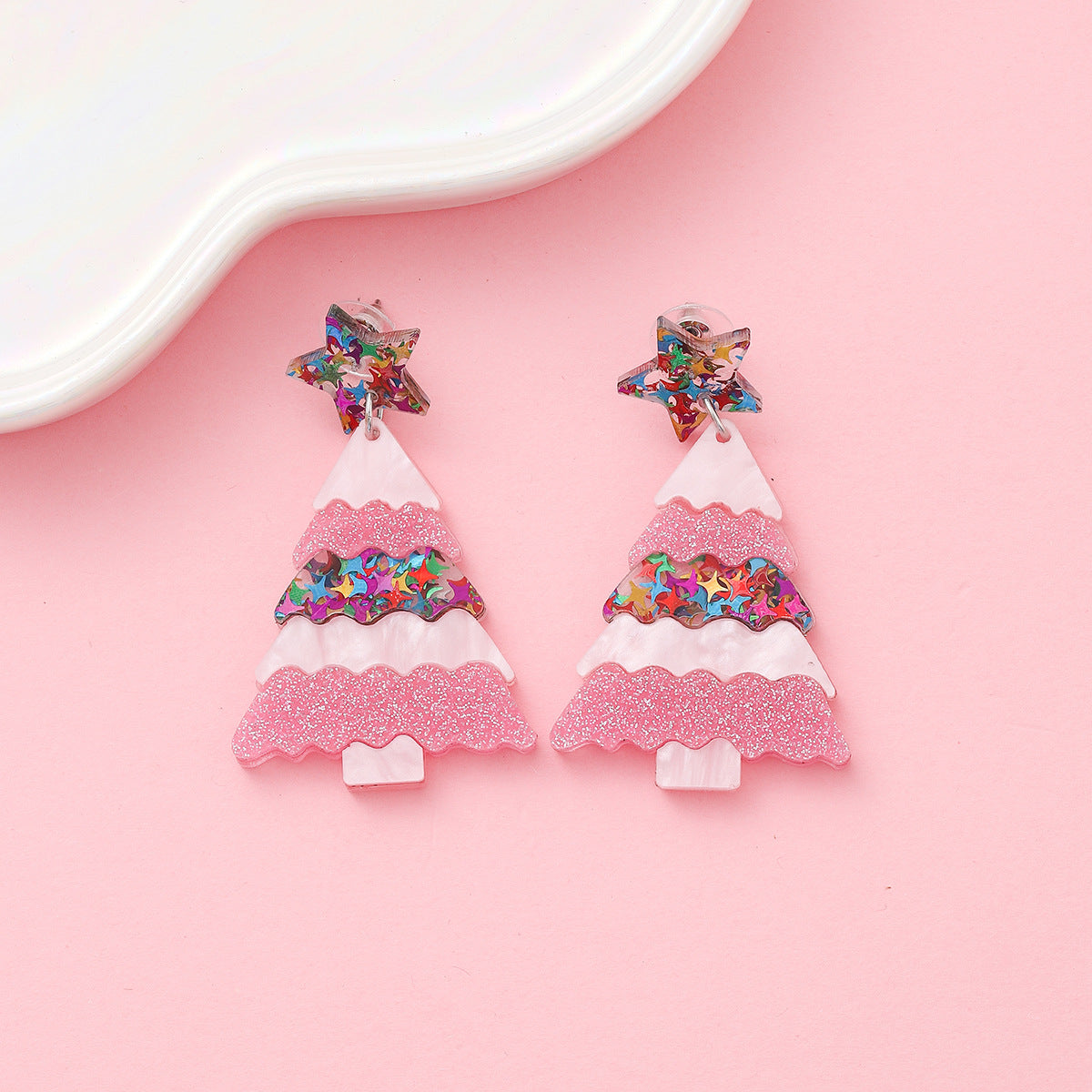Wholesale Christmas Acrylic Christmas Tree Stitching Cartoon Earrings