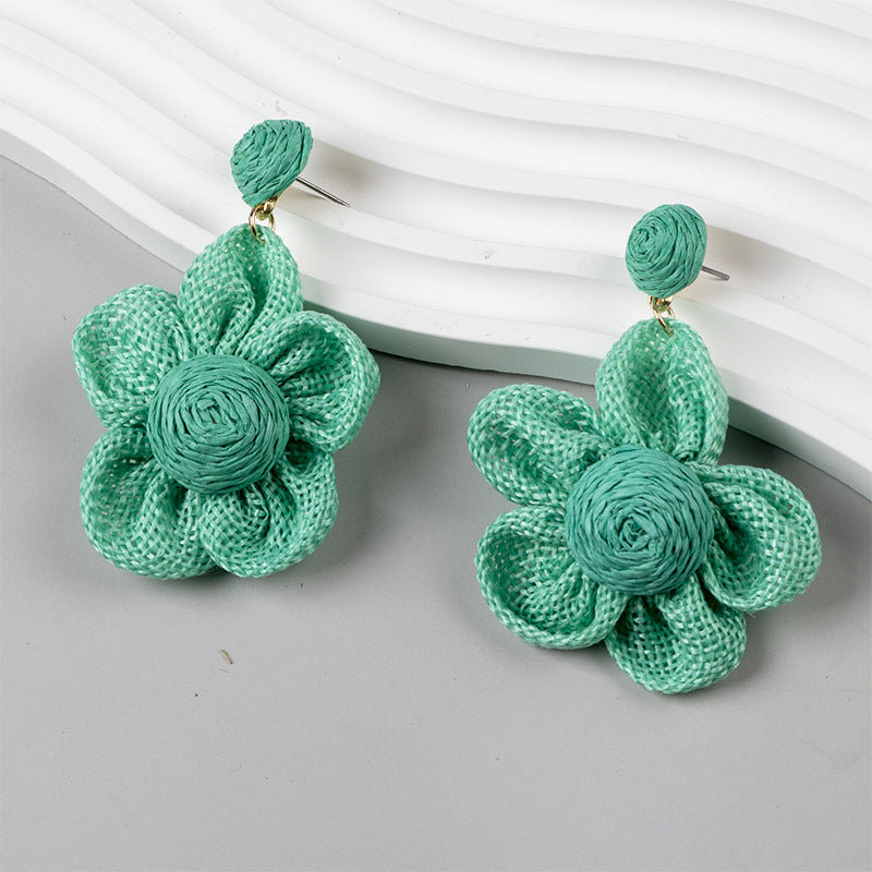 Wholesale Raffia Fabric Woven Elegant Flower Earrings