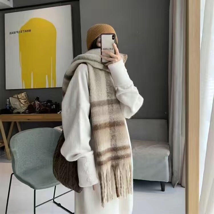 Wholesale Winter Circle Yarn Thickened Warm Plaid Scarf