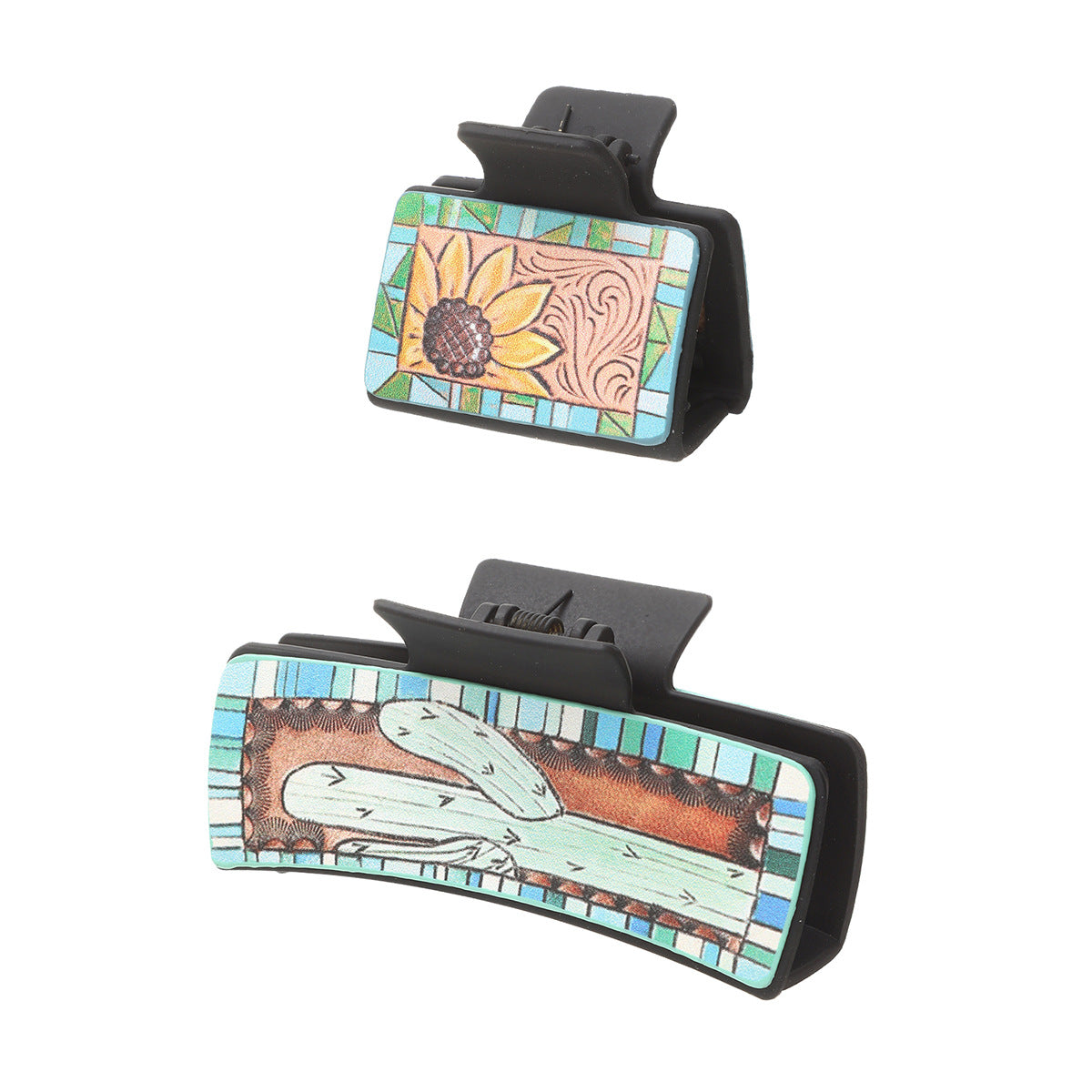 Wholesale  Western Style Sunflower Cactus Leather Hairpin Combination suit Shark Clip