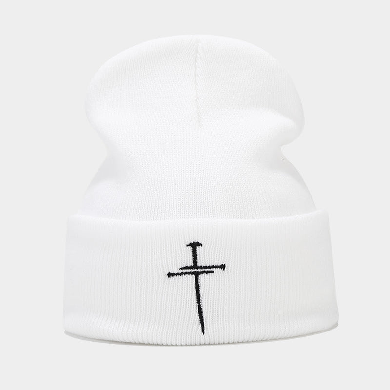 Wholesale Acrylic Autumn Winter Cross Embroidery Knit Beanie Beanie Beanie