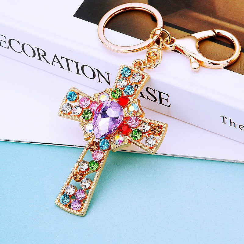 Wholesale Metal Crystal Four Leaf Clover Keychain Rhinestone Bag Charm Car Key Ring Fashion Accessory