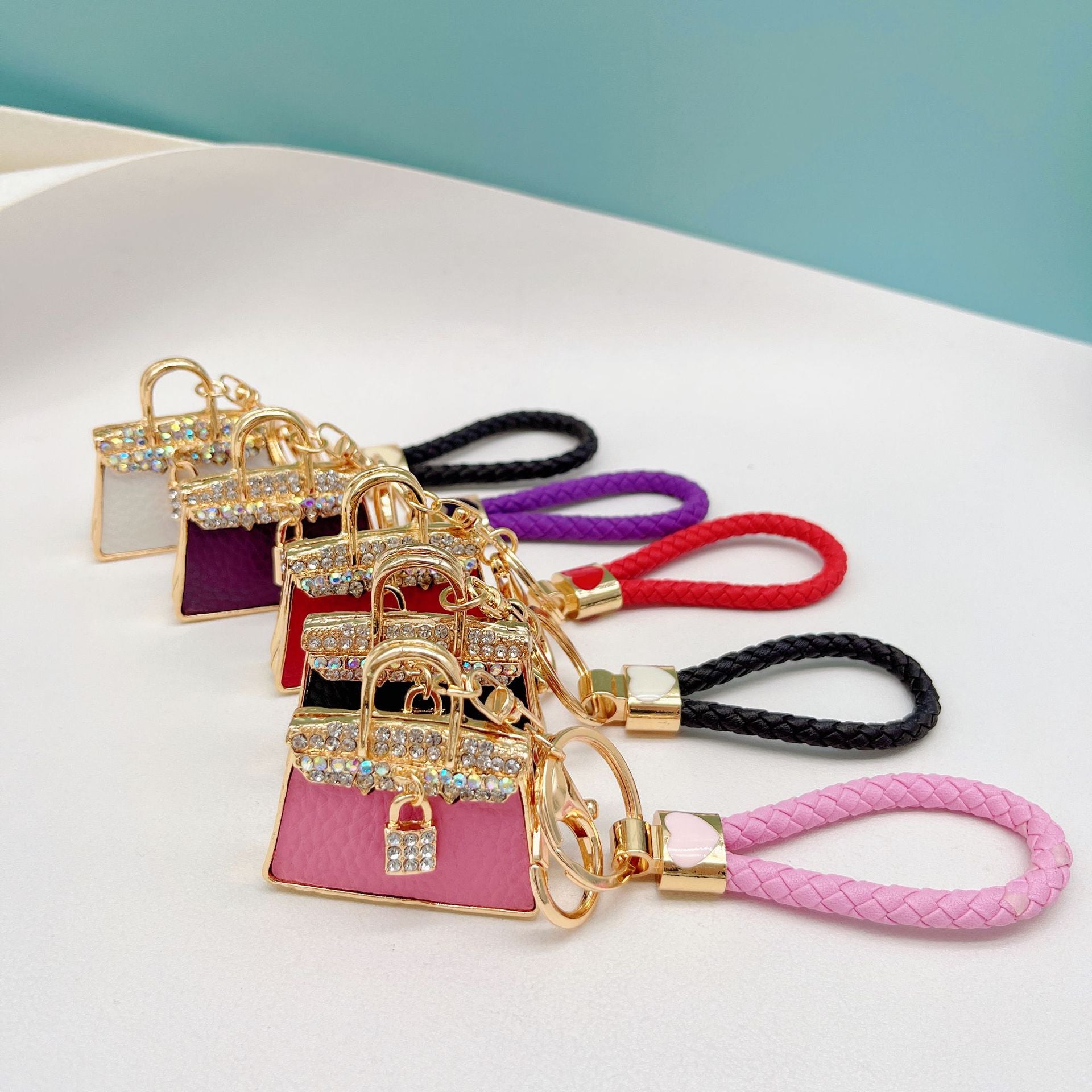 Wholesale Rhinestone Leather Handbag Alloy Keychain
