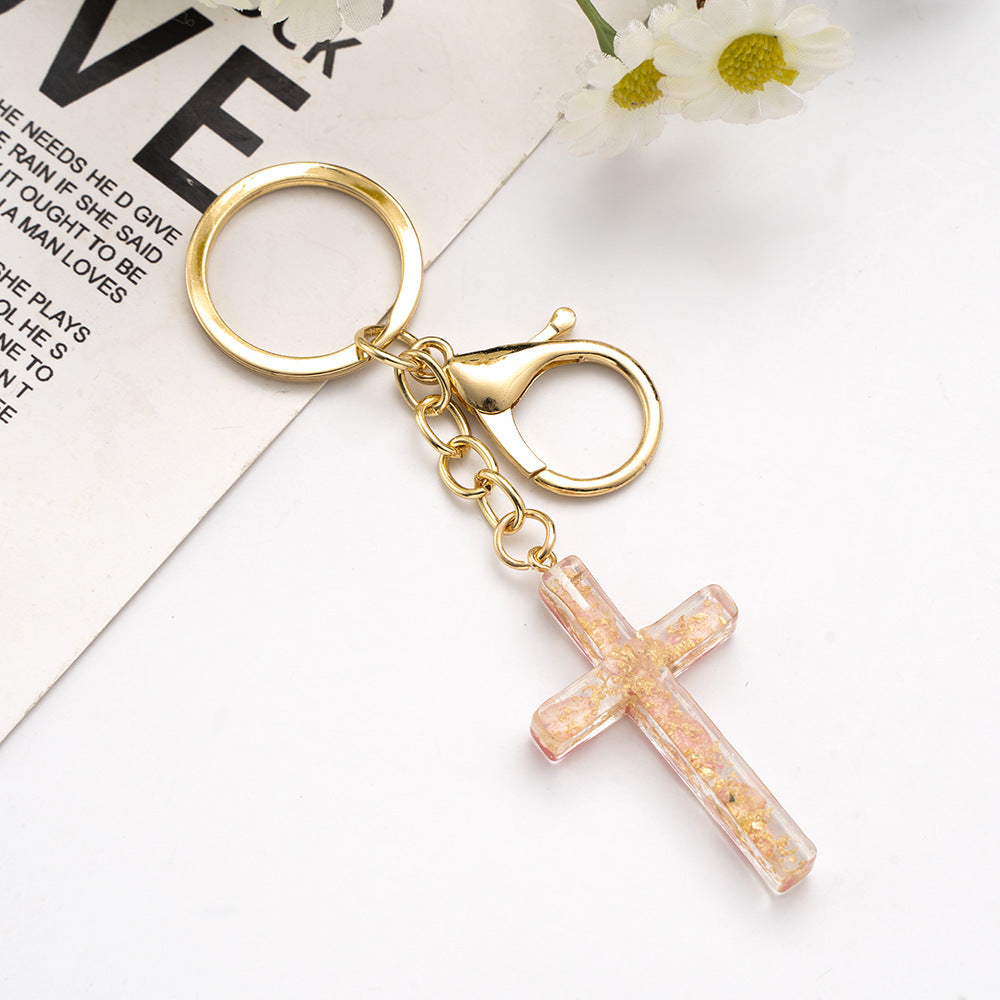 Wholesale Handmade Glue Real Flowers Creative Cross Keychain