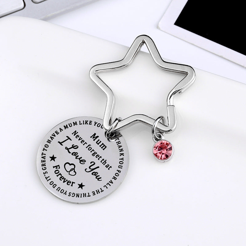 Wholesale Never forget that pink diamond pentagonal key chain