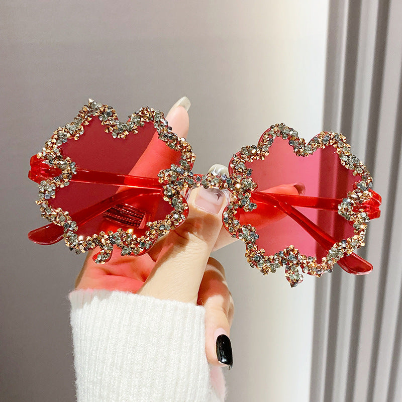 卸売ラインストーン透明ゼリー色のクローバー PC サングラス