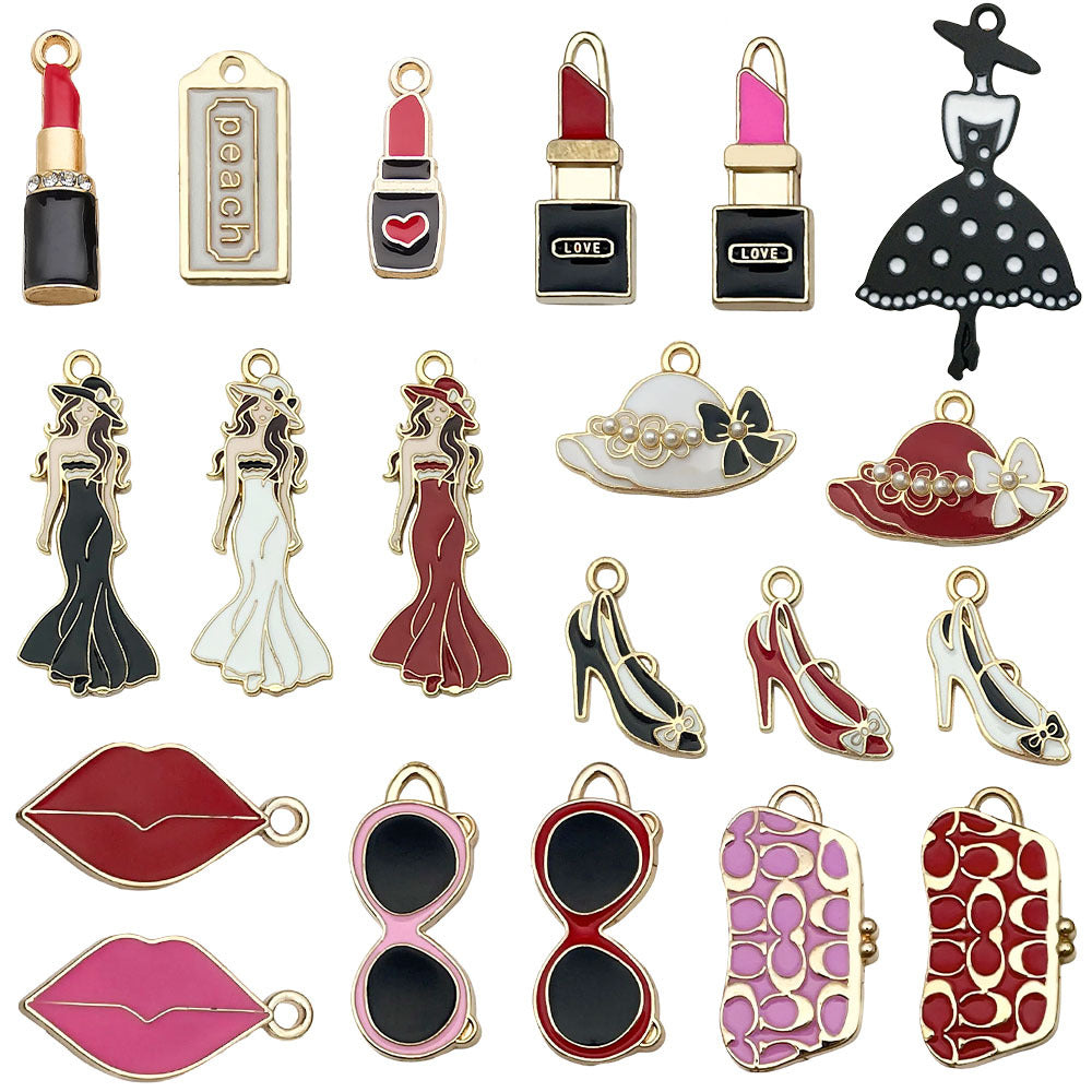 Wholesale Chic Lipstick High Heel Zinc Alloy Pendants Electroplated Oil Drip Charms For DIY Jewelry Fashion Accessory Gift Resale