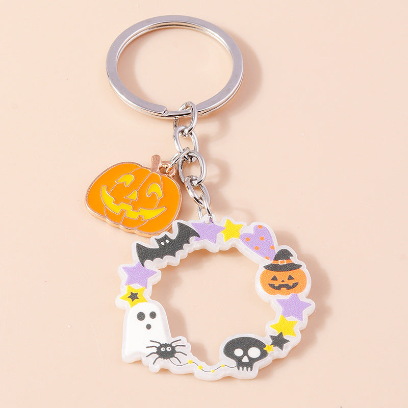 Wholesale Halloween Cartoon Hollow Out Ring Ghost Pumpkin Zinc Alloy Keychain