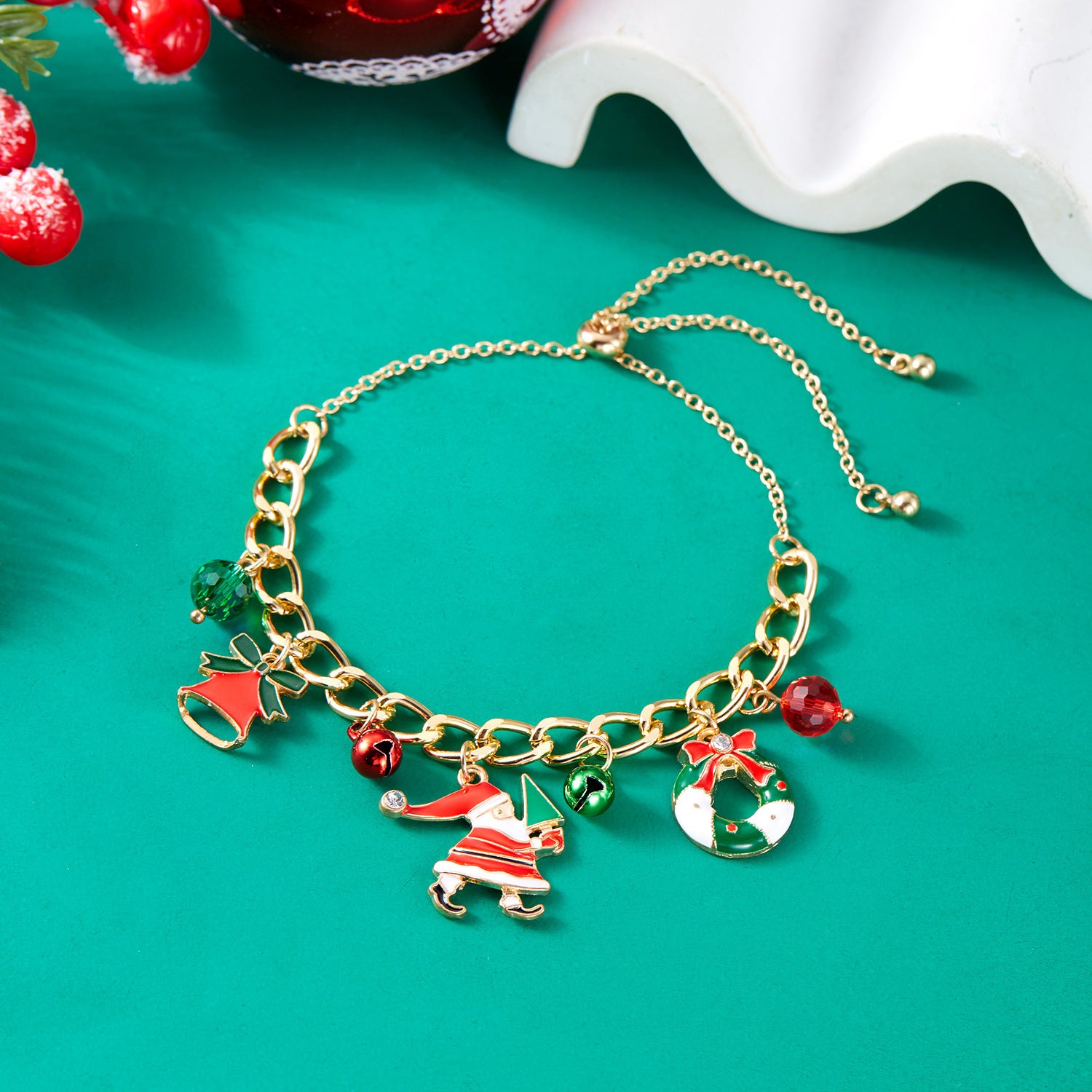 Wholesale Christmas element bracelet  bell wreath pull-out bracelet