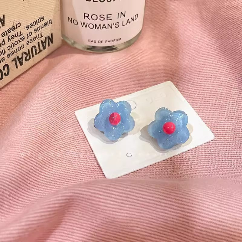 Wholesale Summer Graffiti Colorful Flower Clip Earrings