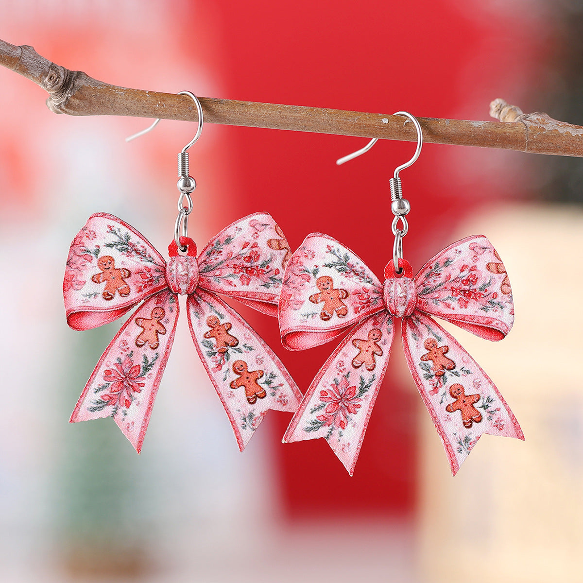 Wholesale Christmas Bow Pendant Wooden Double-Sided Earrings
