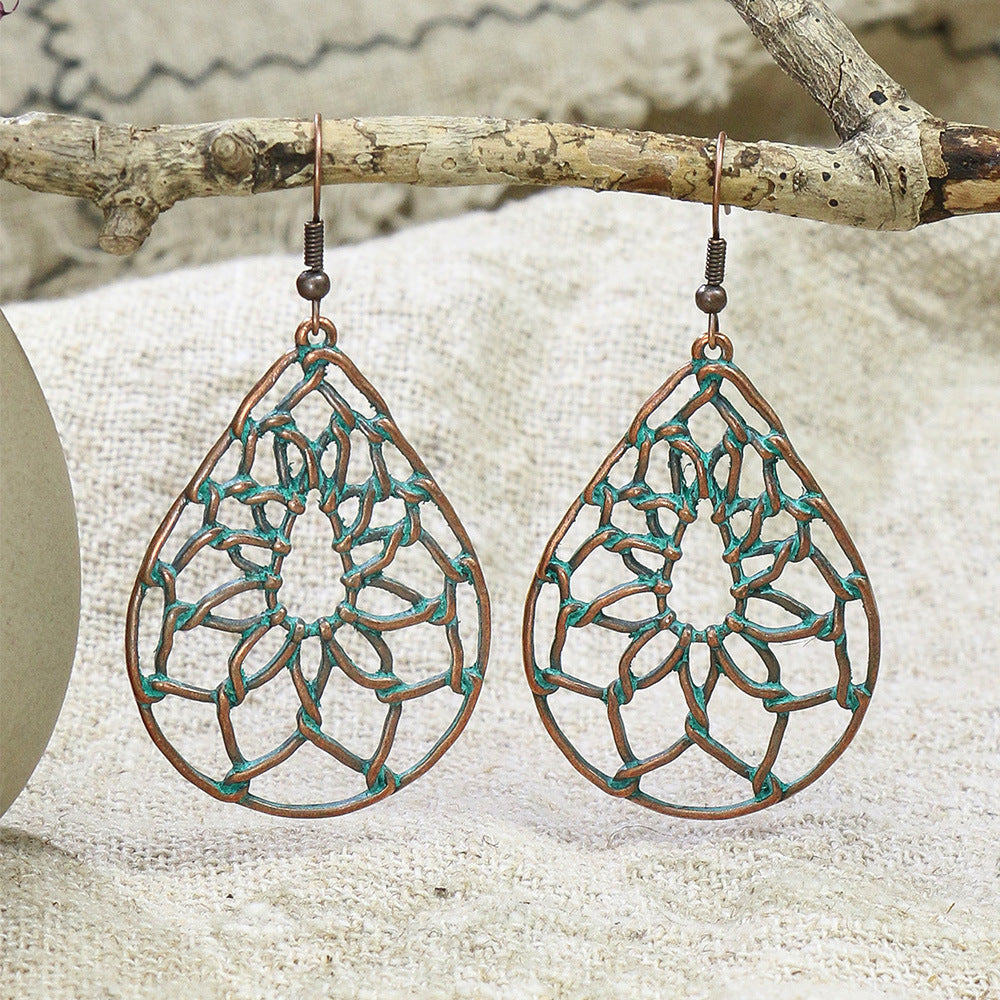 Wholesale Vintage Double Layer Turquoise Leaf Hollow Stud Earrings