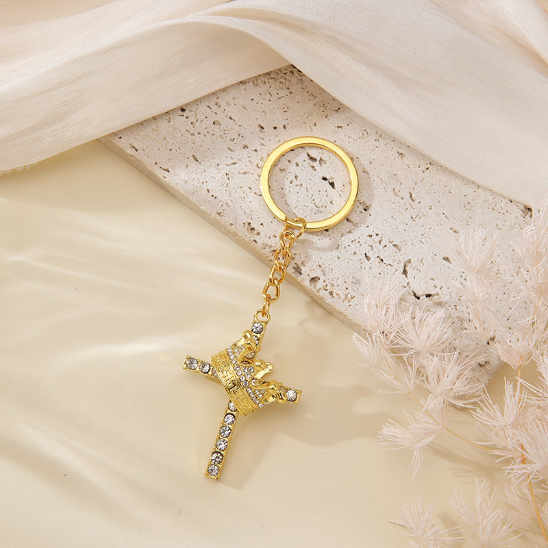 Wholesale Micro-embellished crown cross keychain